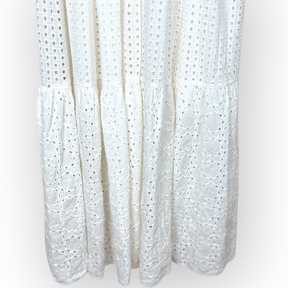 CK Bradley Eyelet Ruffle Mock‎ Neck Sleeveless Tiered Maxi Dress White S - Picture 11 of 11